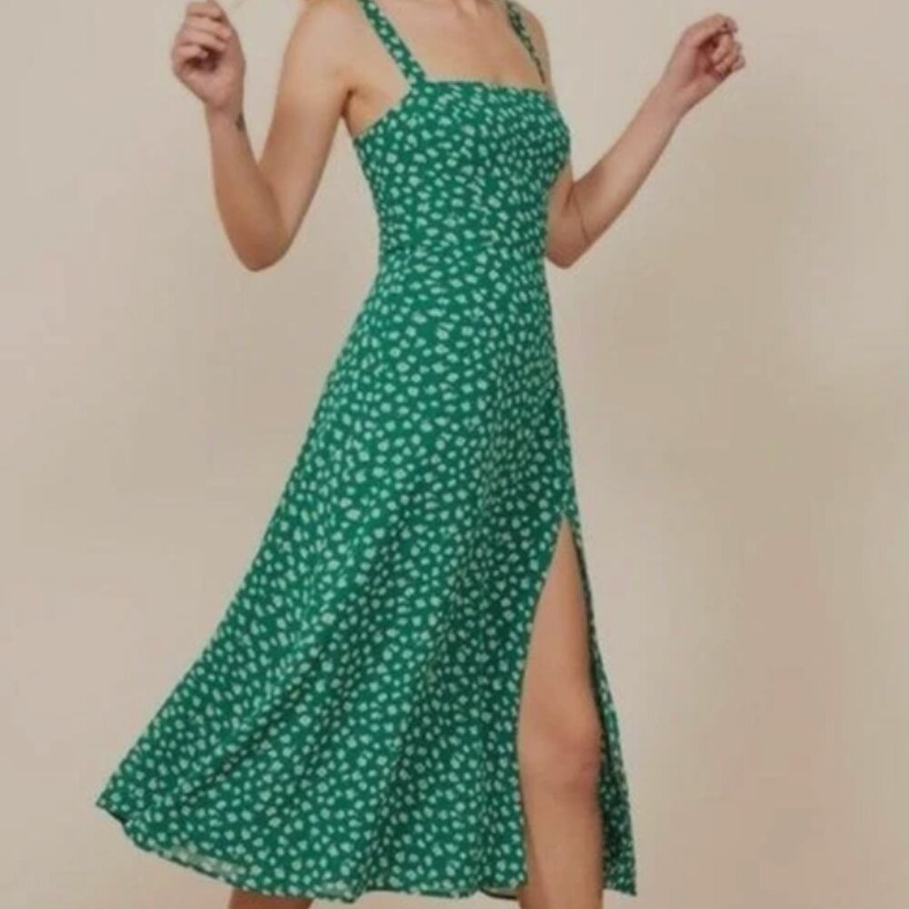 Reformation Nectarine Midi Dress – Green & White Floral Print – Size US 2